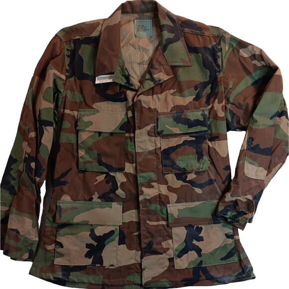 Army Vintage Combat Uniform Jacket Medium-Short Woodland Camo Hot Weather Y2K - Picture 2 of 12